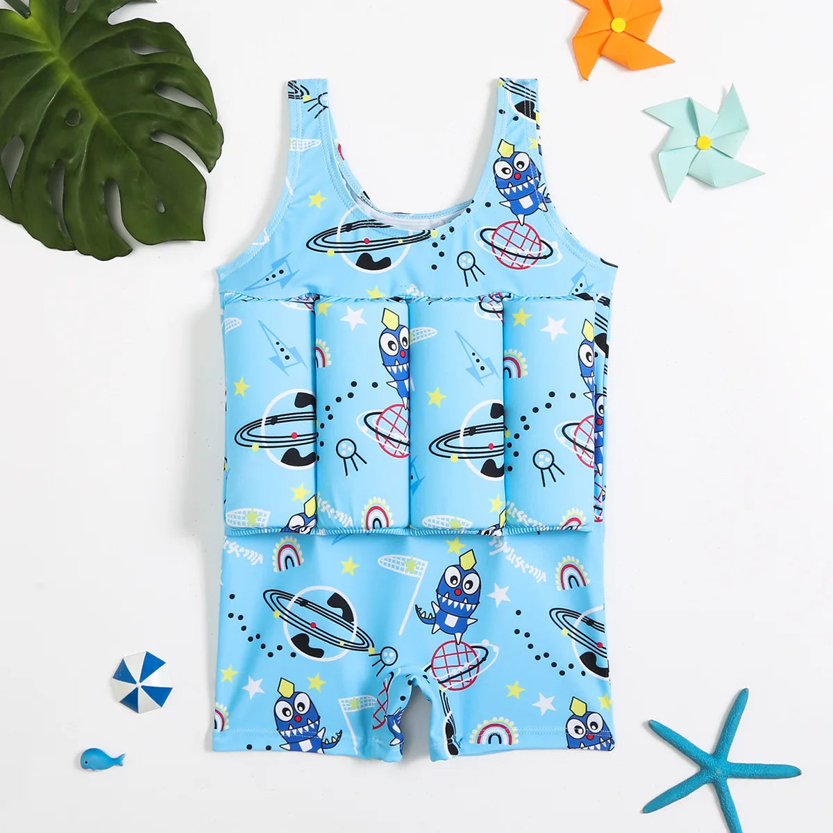 Buoyancy Swimsuit Kids One Piece Boys Girls Swimwear Suit Baby 1 2 3 4 5 Yrs Blue Space Dinosaur Children Swimming Training Vest