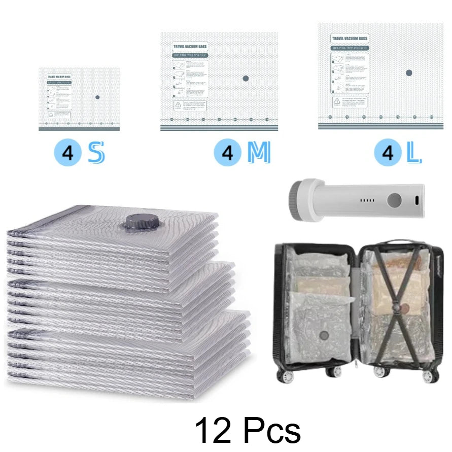 Travel Vacuum Storage Bag Set with Rechargeable Air Pump for Carry-On Suitcases Powerful Air Handheld Pump Waterproof Reusable