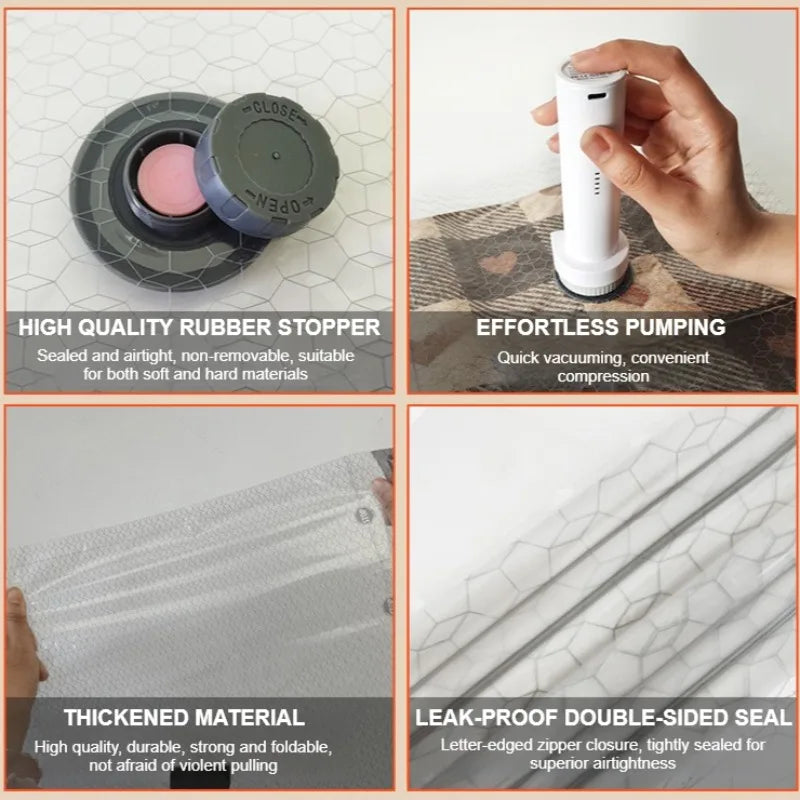 Travel Vacuum Storage Bag Set with Rechargeable Air Pump for Carry-On Suitcases Powerful Air Handheld Pump Waterproof Reusable