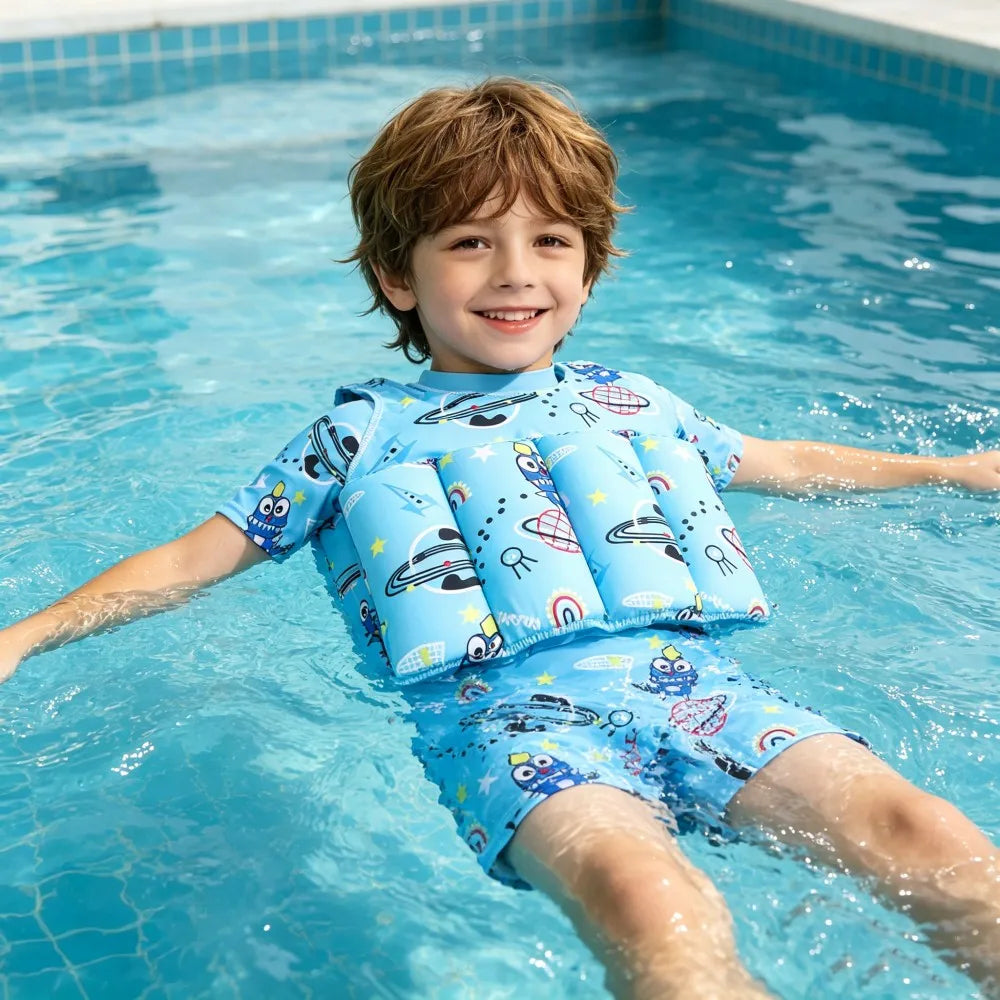 Buoyancy Swimsuit Kids One Piece Boys Girls Swimwear Suit Baby 1 2 3 4 5 Yrs Blue Space Dinosaur Children Swimming Training Vest