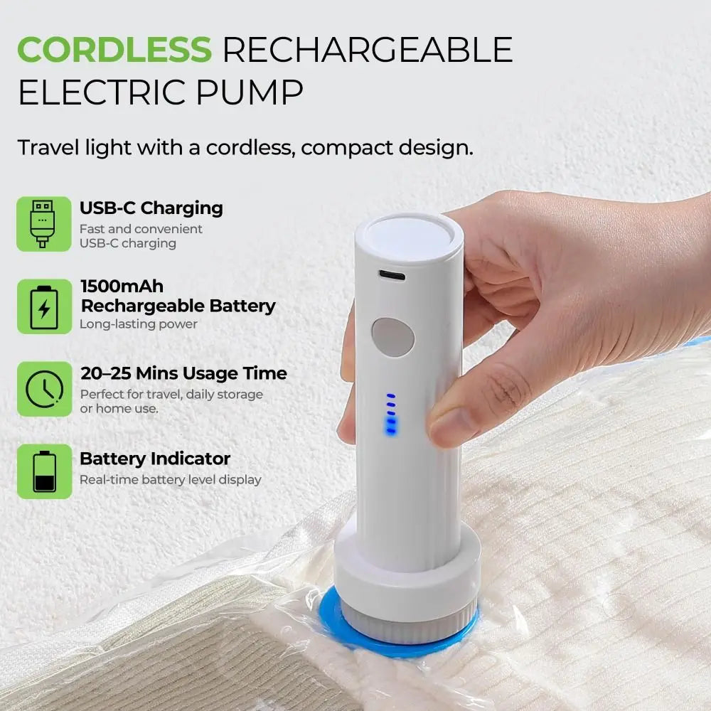 Rechargeable Electric Vacuum Pump Low Noise Portable Compressed Bag Air Pump Lightweight Mini Vacuum Bag Suction Pump Travel